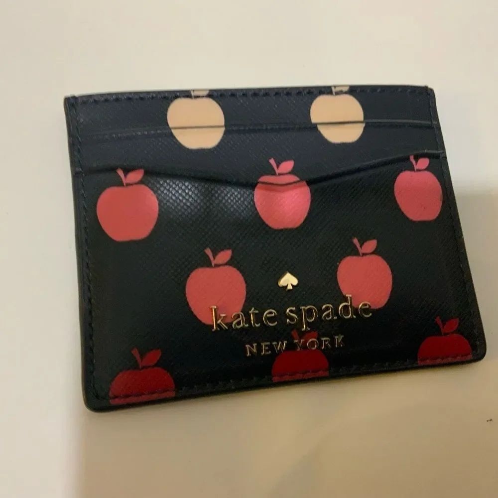 Authentic Kate spade Leather apple print card case holder